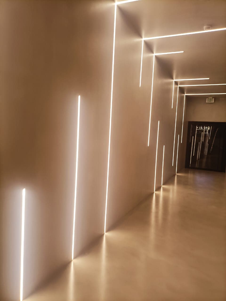 Minimalist corridor with linear LED light lines
